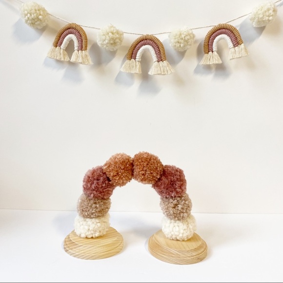 Rainbow Mini Pom Pom Table Centerpiece Kids Party Decoration Pastel Neutral - Picture 1 of 2